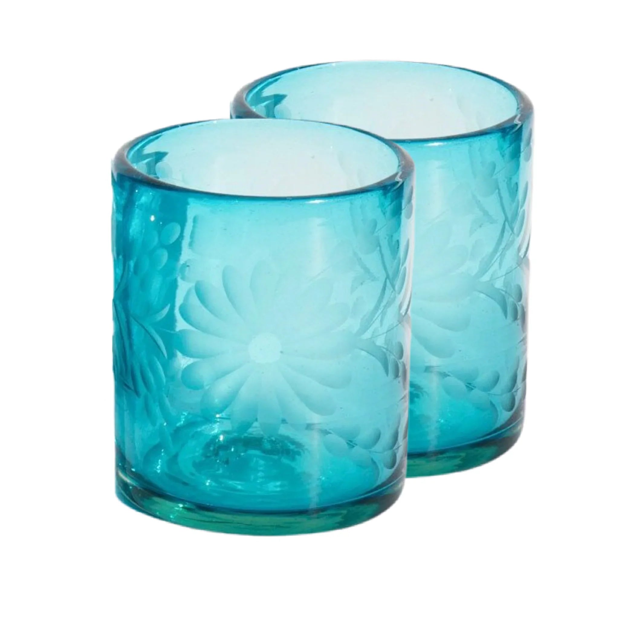 Aqua Etched Glass Tumblers