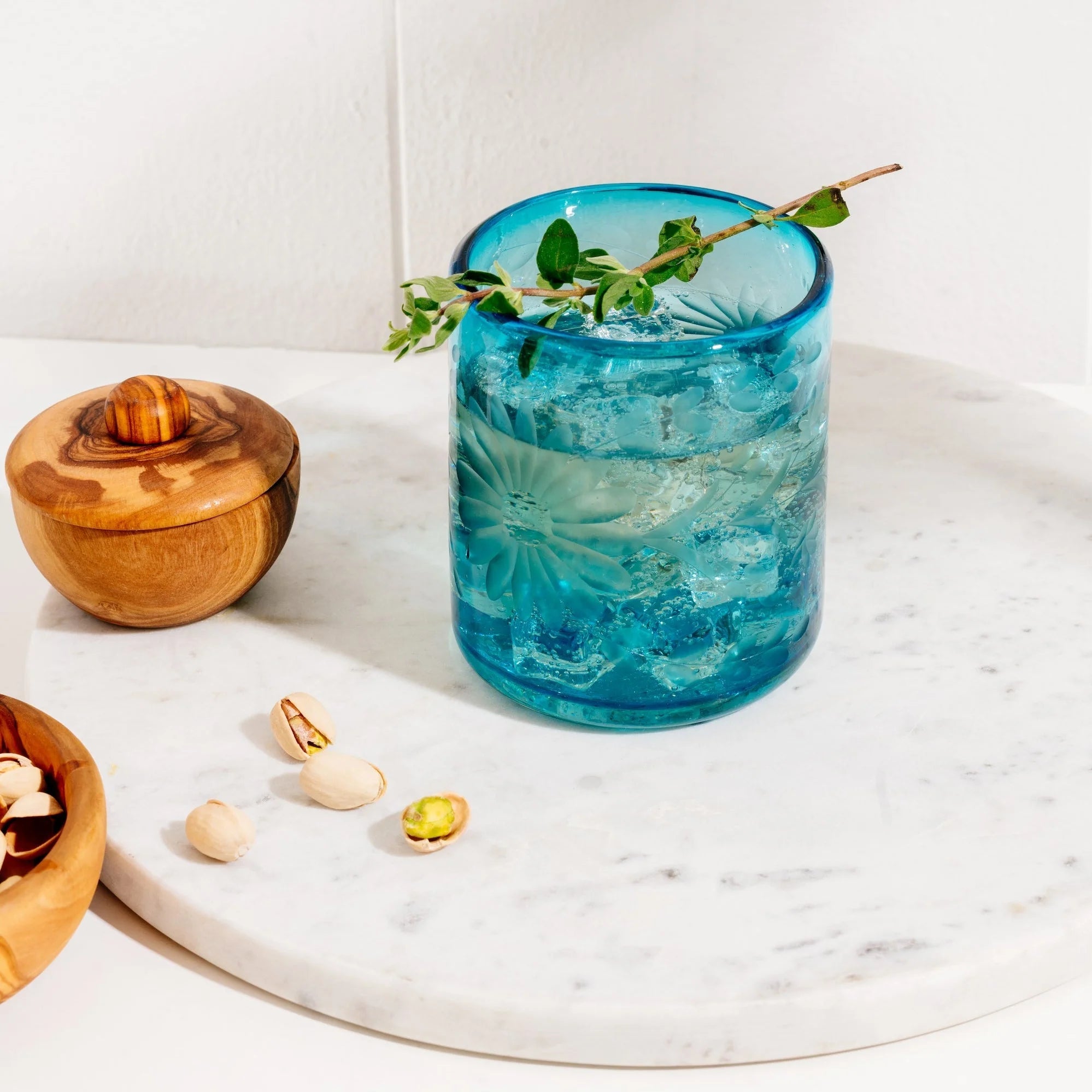 Aqua Etched Glass Tumblers