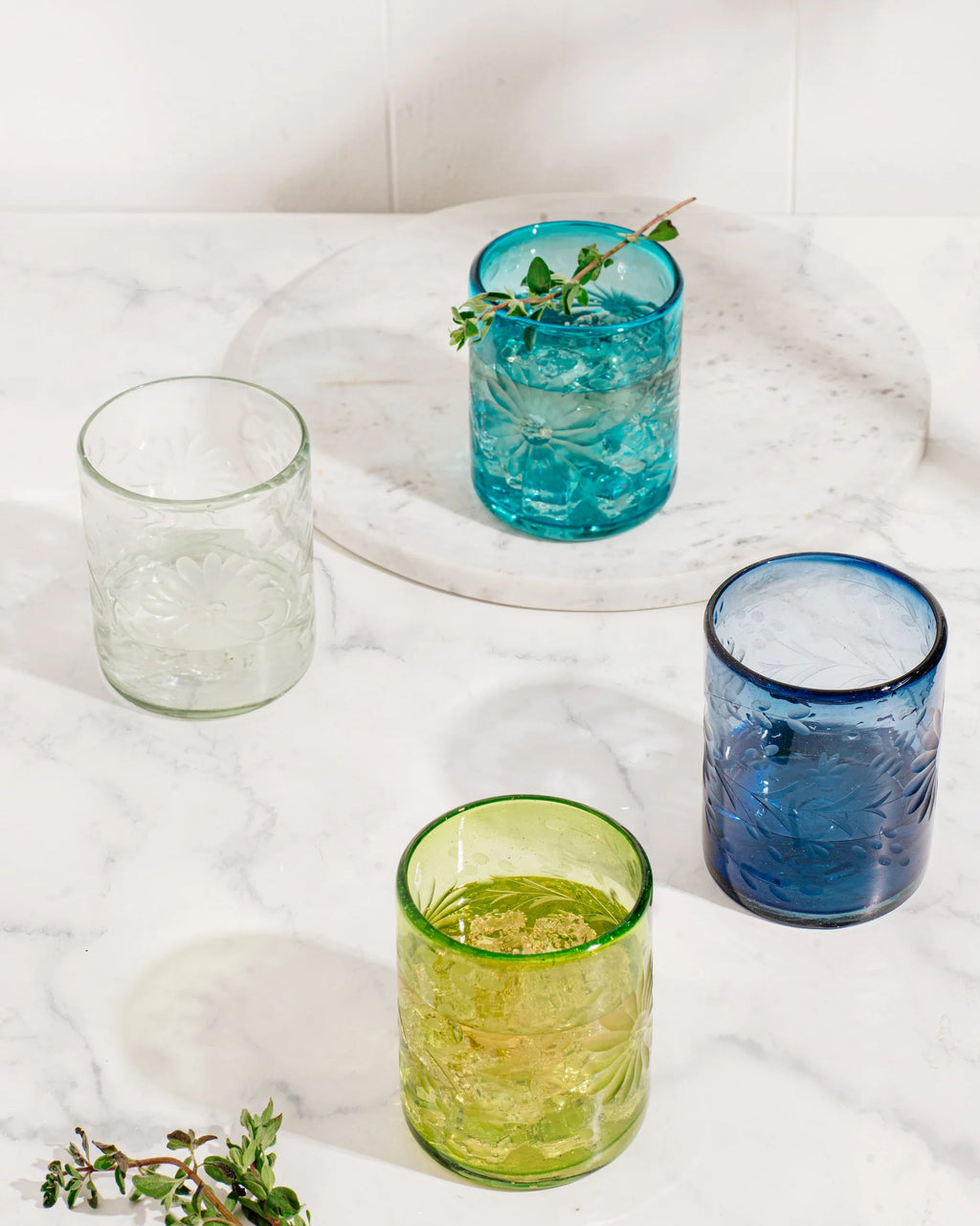 Aqua Etched Glass Tumblers