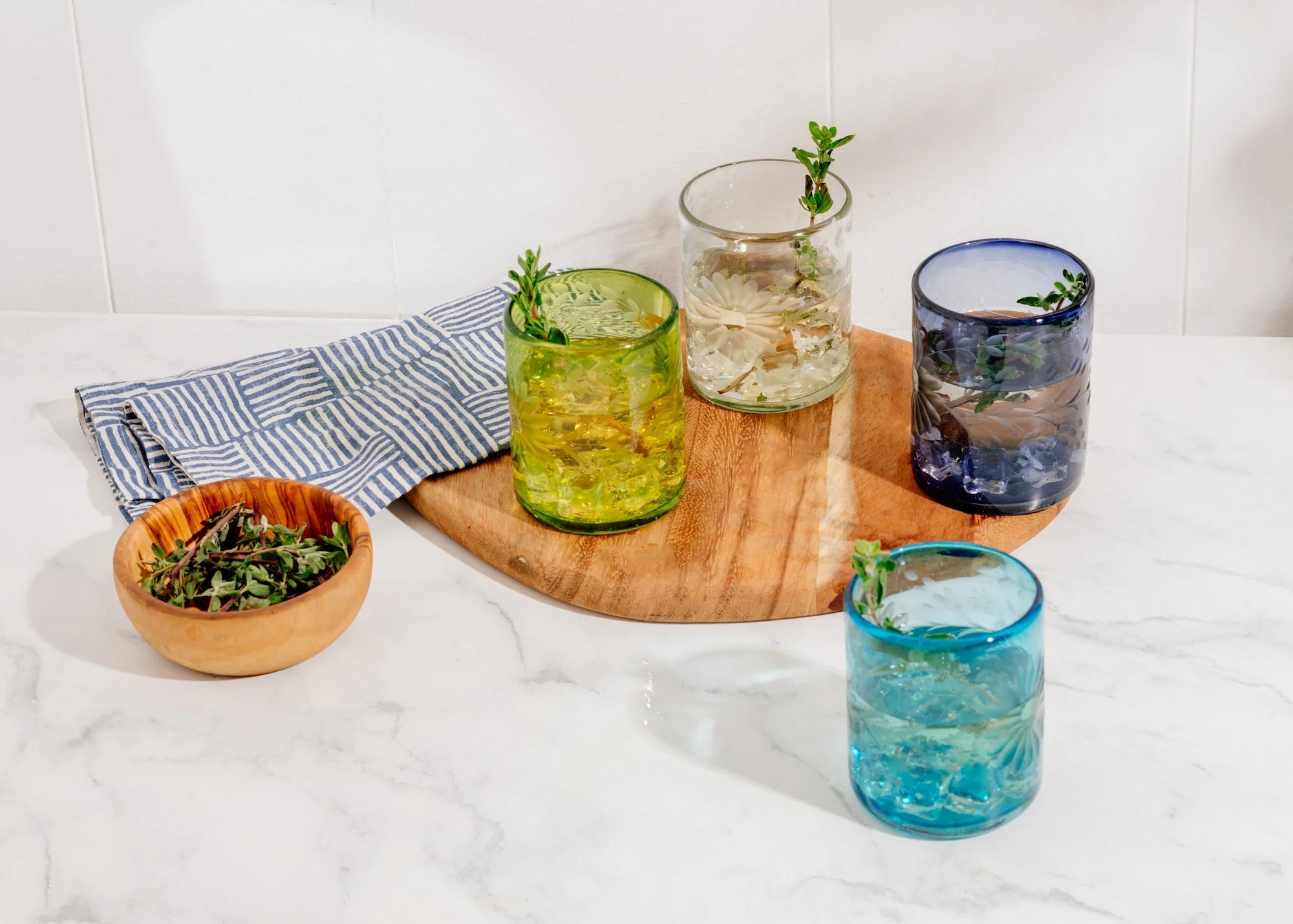 Aqua Etched Glass Tumblers