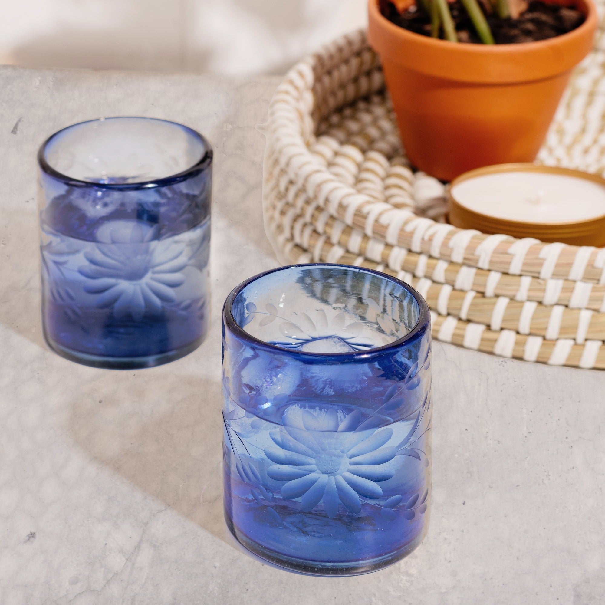 French Etched Glass Tumblers