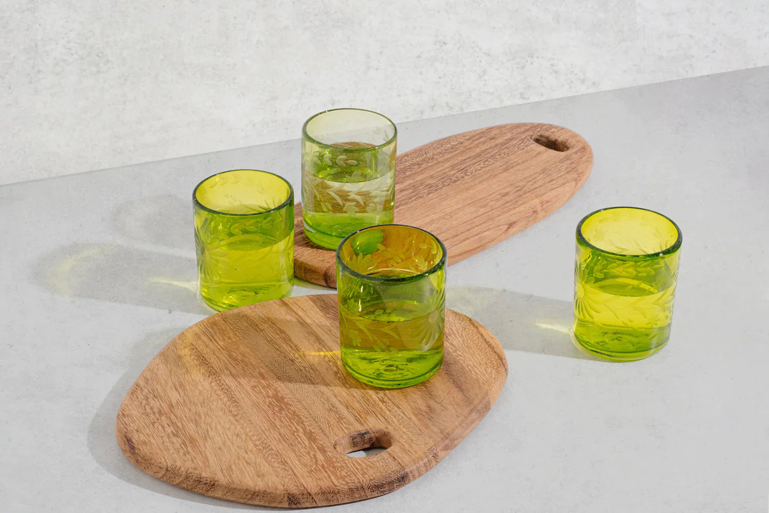 Olive Etched Glass Tumblers
