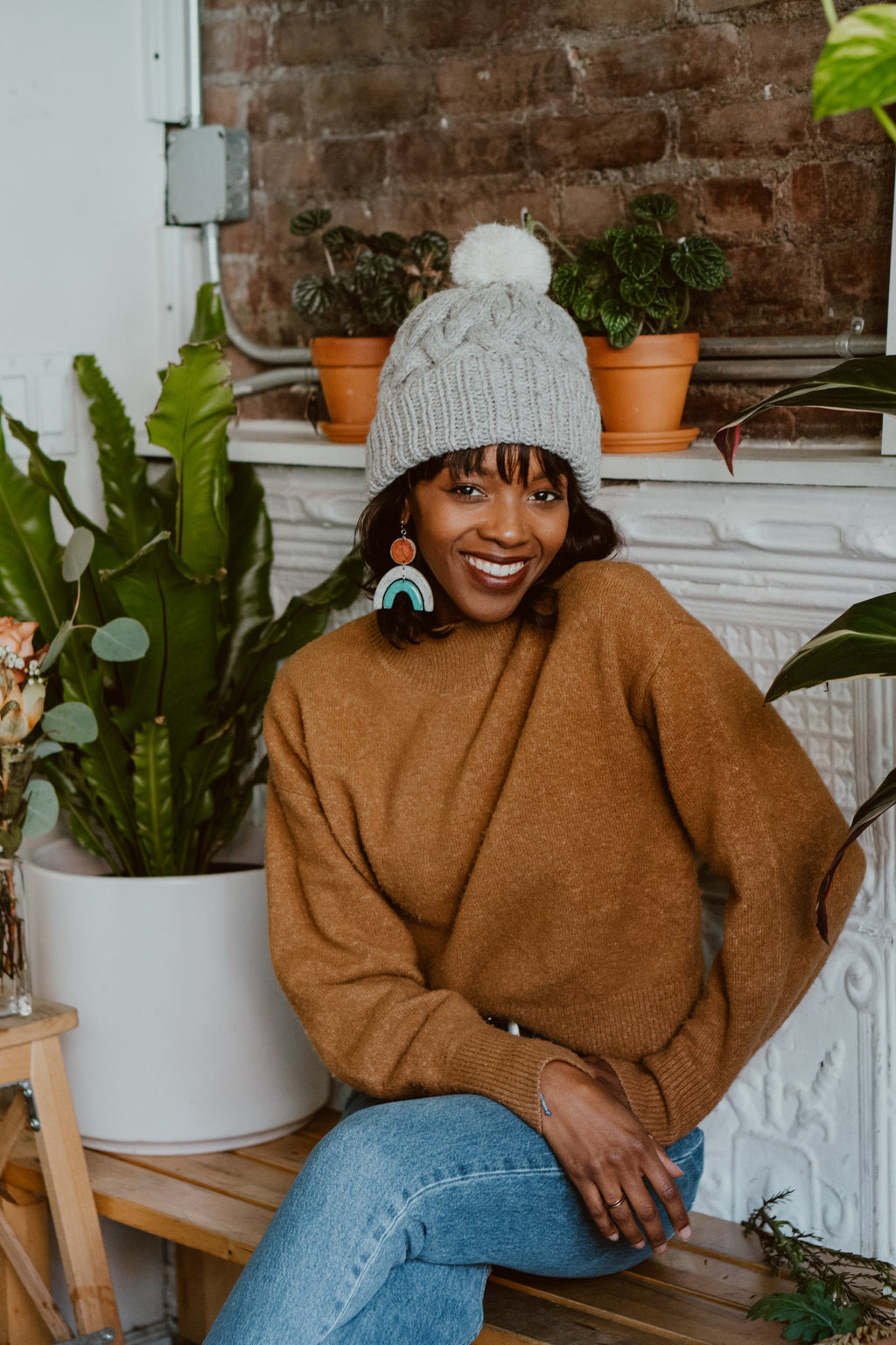 Pom Cable Knit Hat